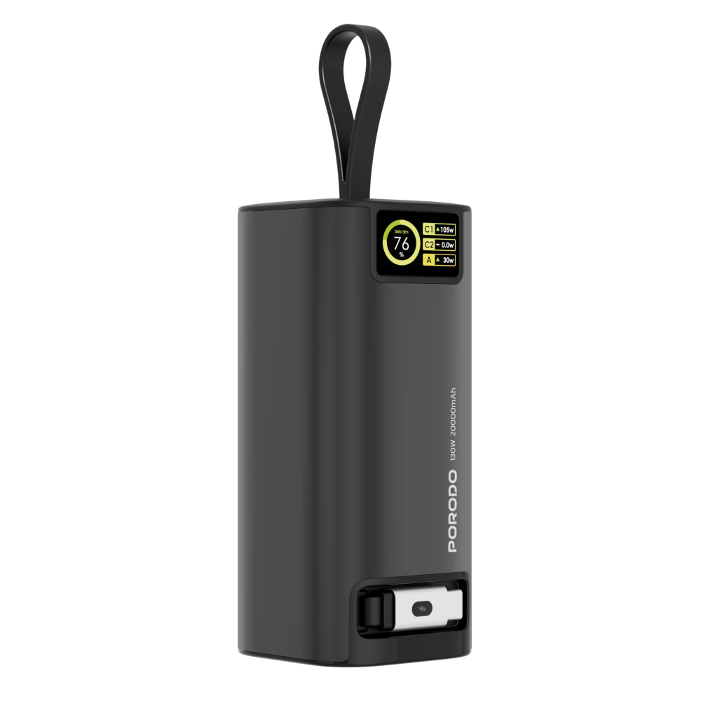 شاحن متنقل 20000 ملي أمبير مع سلك شحن قابل للسحب بورودو Porodo Bi-Directional Super Fast Charger