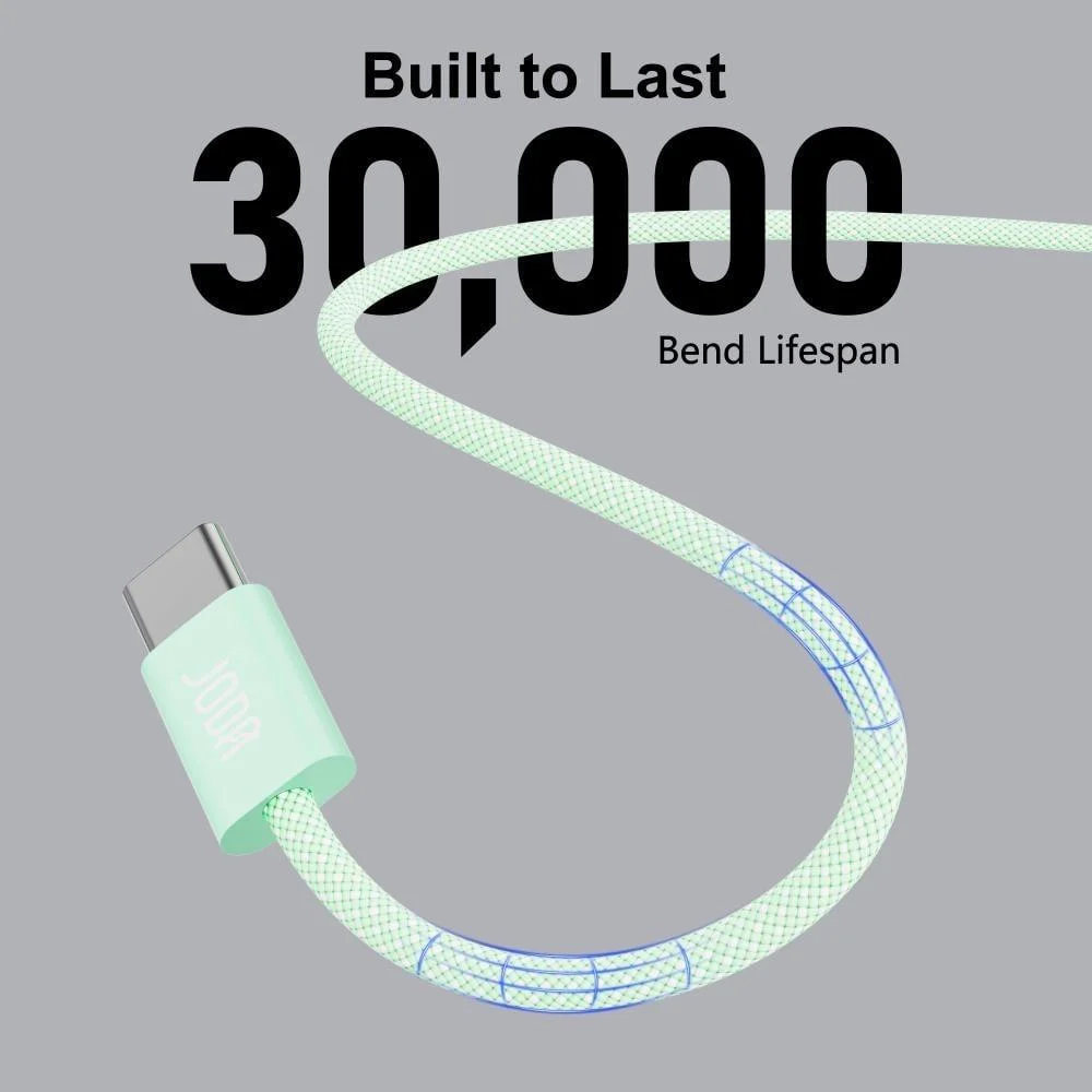 جودا - كيبل شحن نايلون بقوة 60 واط تايب سي الى تايب سي 1 متر - اخضر