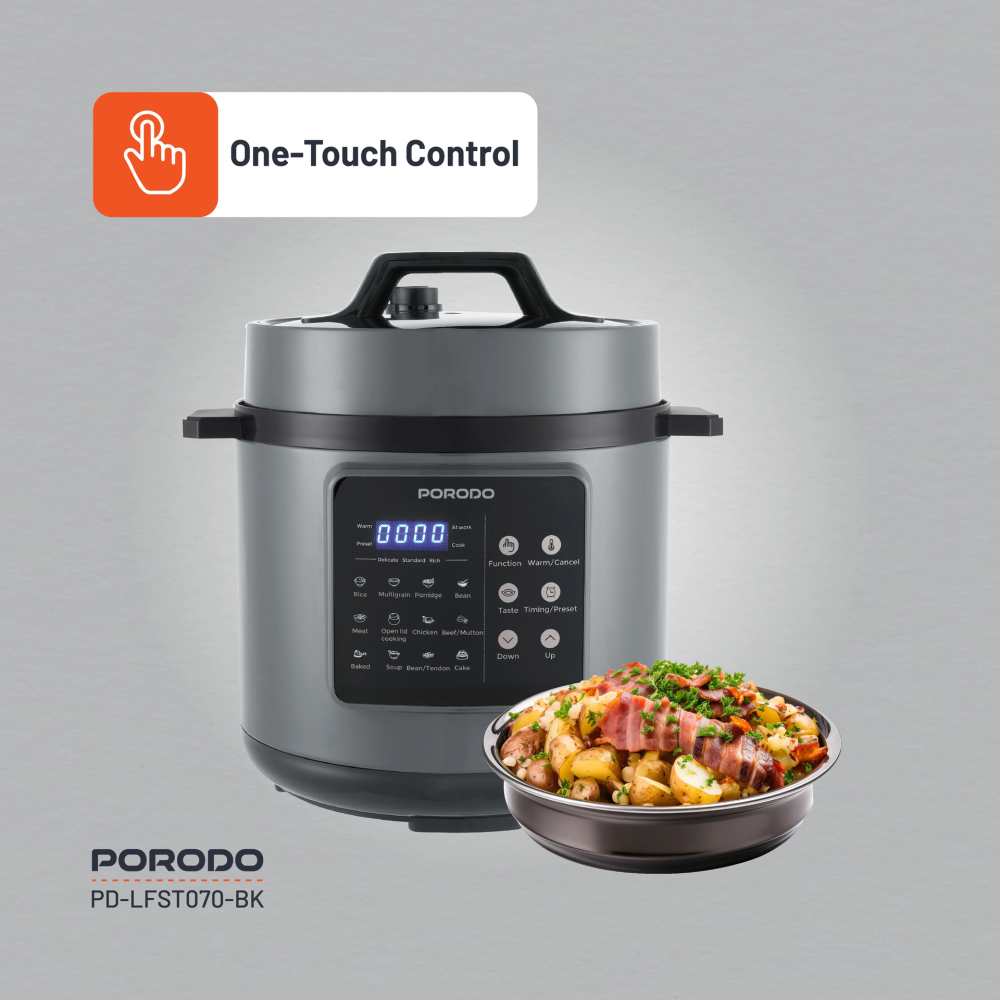 قدر ضغط كهربائي 1300 واط 6 لتر أسود بورودو Porodo Lifestyle Electric Pressure Cooker