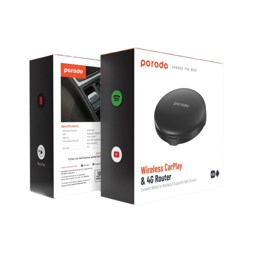 كاربلاي بنظام تشغيل Android 13 أسود بورودو