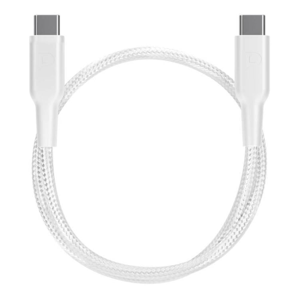 سلك شاحن تايب سي إلى تايب سي قصير لنقل البيانات والشحن السريع 60 واط 30 سم أبيض