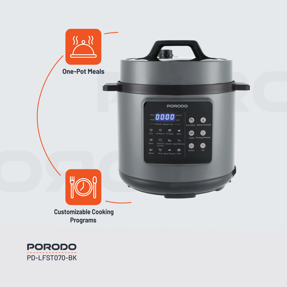 قدر ضغط كهربائي 1300 واط 6 لتر أسود بورودو Porodo Lifestyle Electric Pressure Cooker
