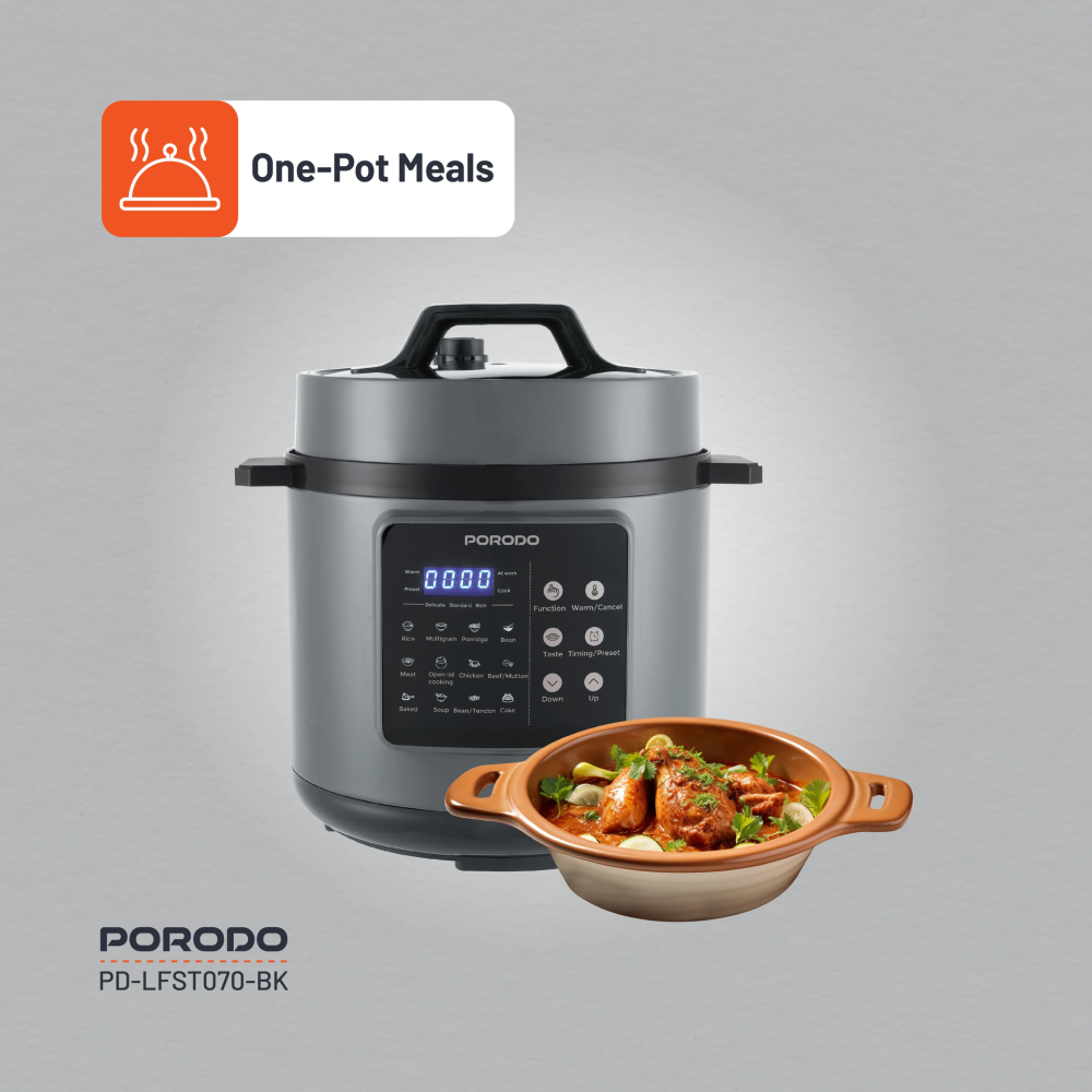 قدر ضغط كهربائي 1300 واط 6 لتر أسود بورودو Porodo Lifestyle Electric Pressure Cooker