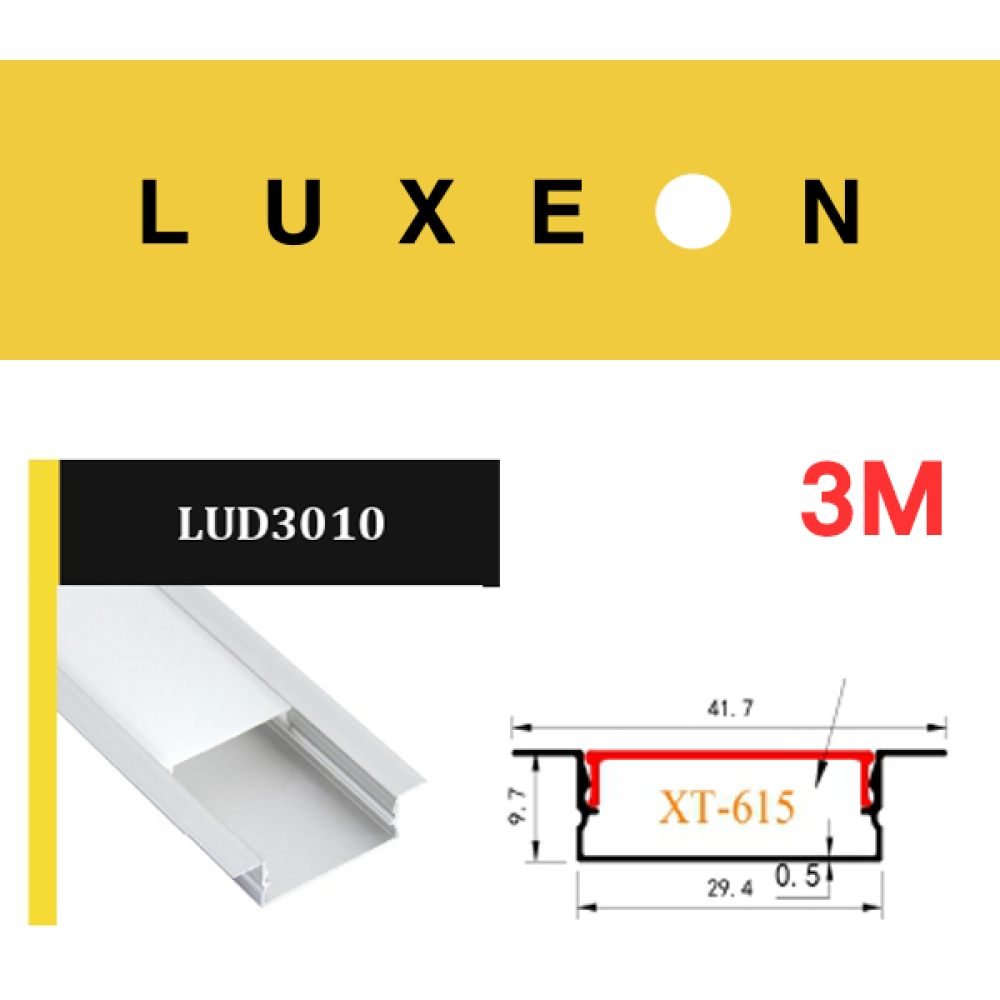 بروفايل المنيوم LUD3010  - طول 3 متر - دفن - مجرى شريط الليد
