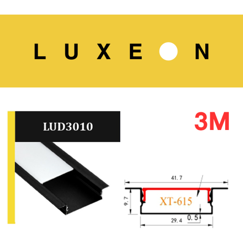 بروفايل المنيوم LUD3010  - طول 3 متر - دفن - مجرى شريط الليد