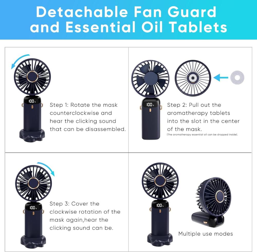 مروحة صغيرة قابلة للشحن مع حامل