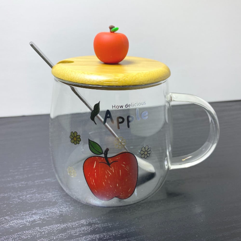افضل كوب ماء زجاجي شفاف برسومات التفاح ثلاثية الأبعاد,زجاج البور-متنوع