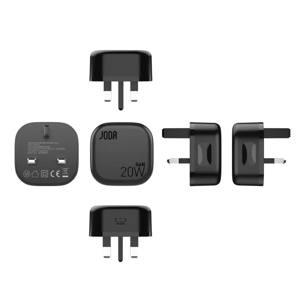جودا - شاحن جداري JODA فولت بود بقوة 20 واط بمنفذين تايب سي - اسود