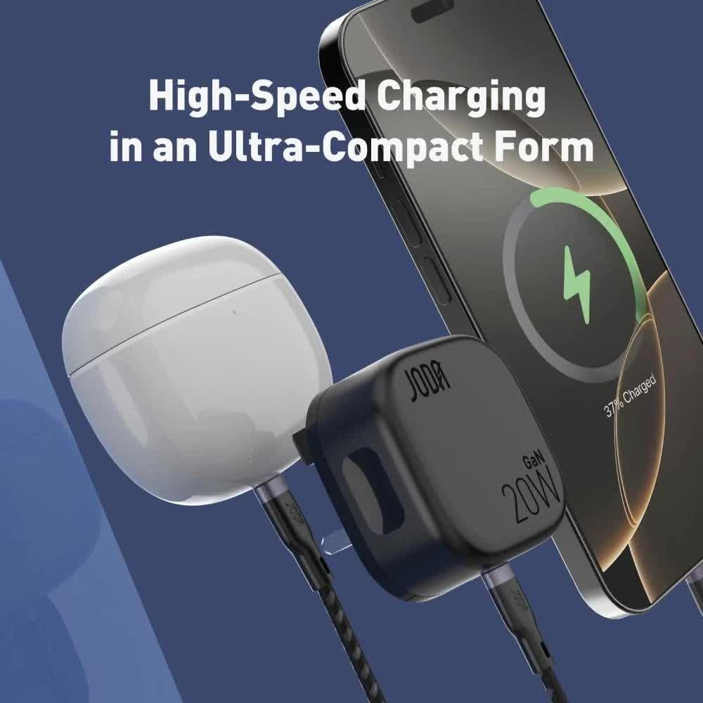 جودا - شاحن جداري JODA فولت بود بقوة 20 واط بمنفذين تايب سي - اسود