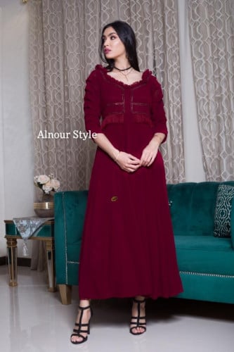 فستان احمر طويل جورجيت ثقيل