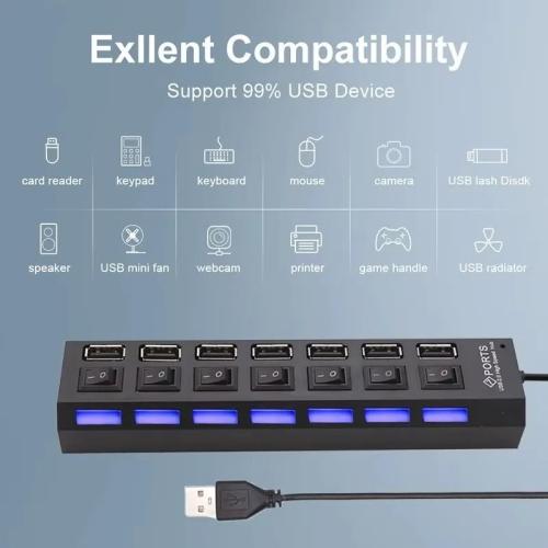 محور تمديد التبديل 7 منافذ USB2.0