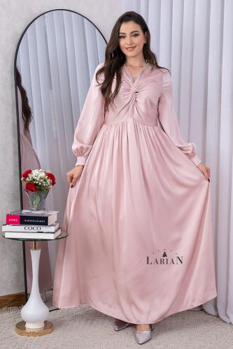 فستان لحمي سادة طويل بعقدة امامية - لاريان ستور