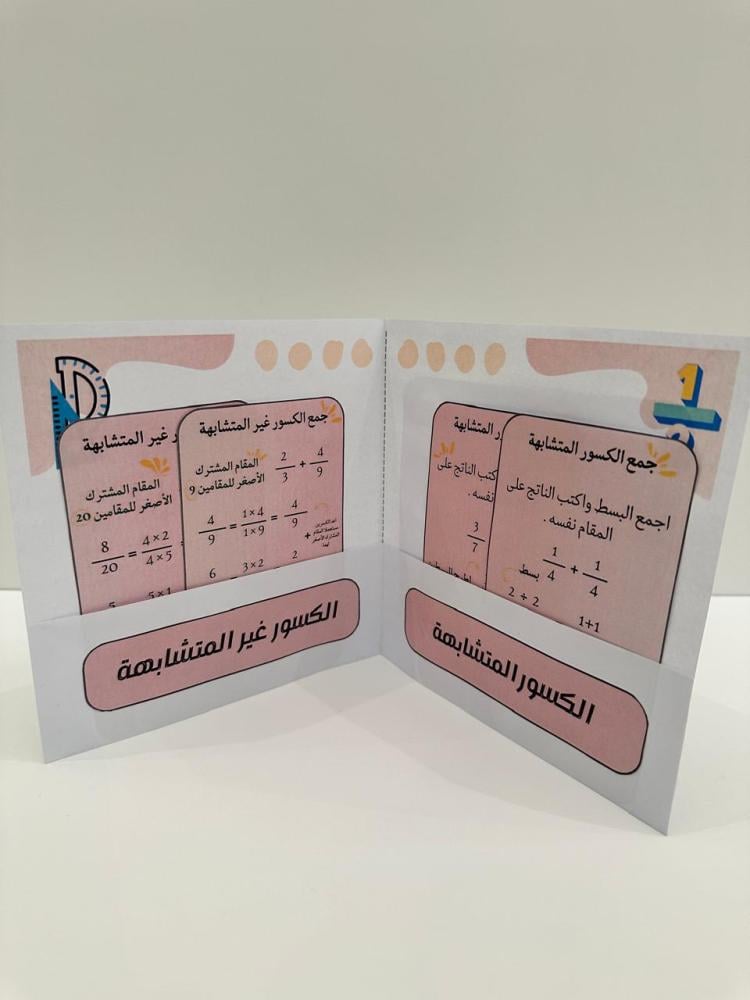 مطوية ( جمع الكسور وطرحها ) مادة الرياضيات الصف خامس ابتدائي الفصل الثالث