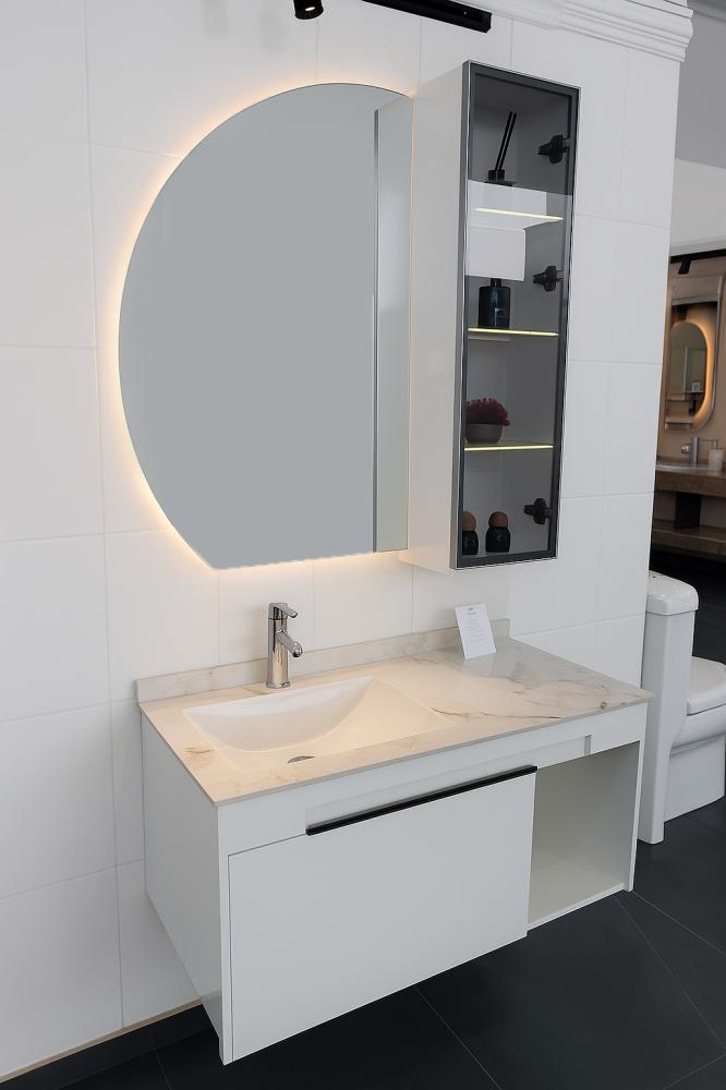 مغسلة بورسلين رصاصي عرض 100سم × عمق 50سم مع مرآة