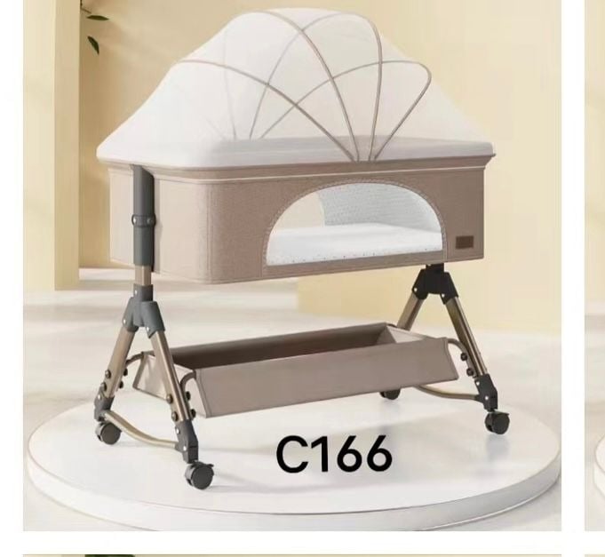 سرير نوم اطفال قماش هزاز لون أسود وعسلي بتصميم رائع