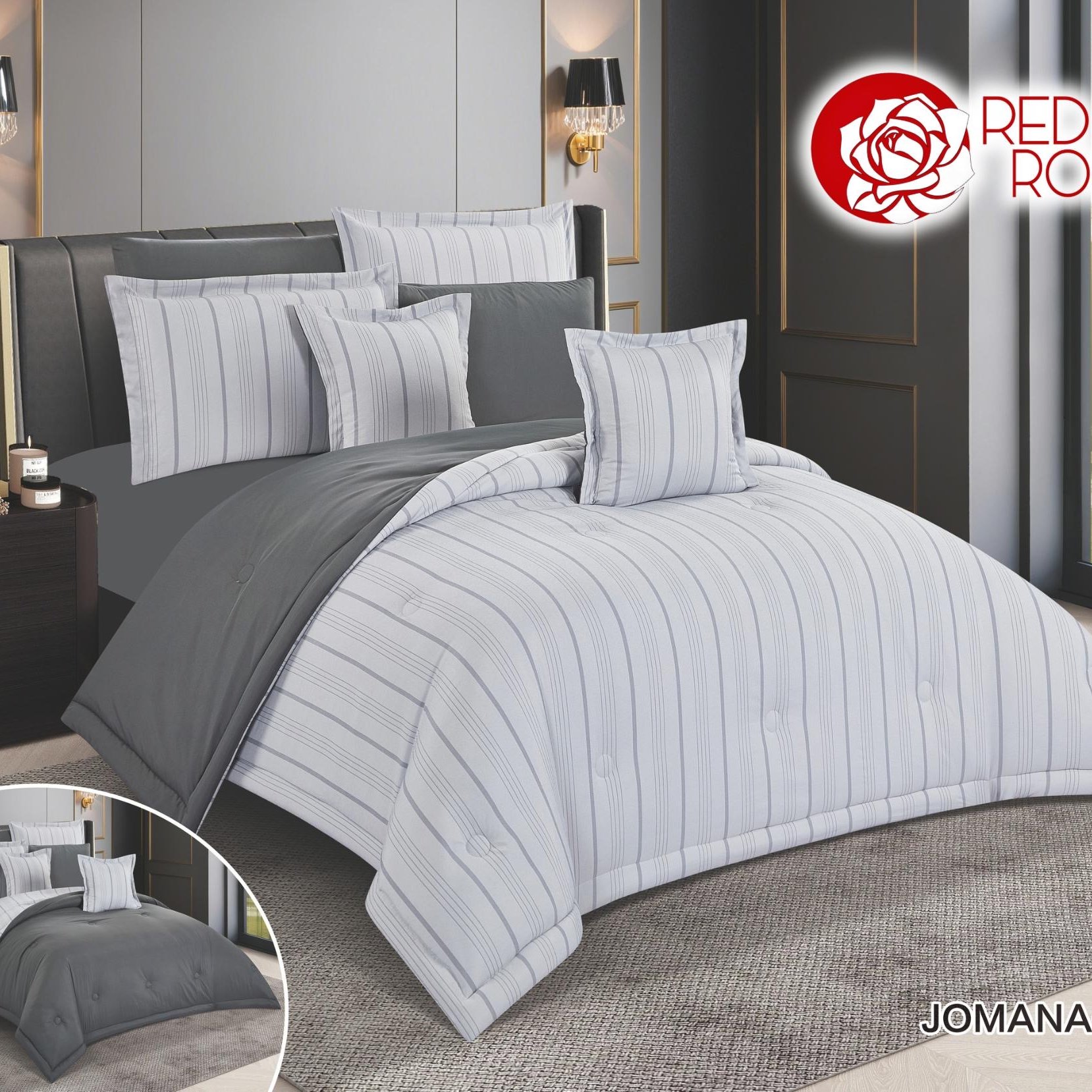 لحاف مقلم بوجهين نفرين 6 قطع فاخره بتصاميم رائعه