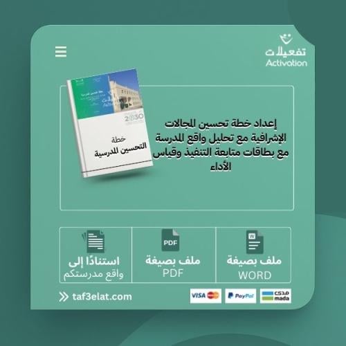 إعداد خطة تحسين المجالات الإشرافية مع تحليل واقع المدرسة مع بطاقات متابعة التنفيذ وقياس الأداء