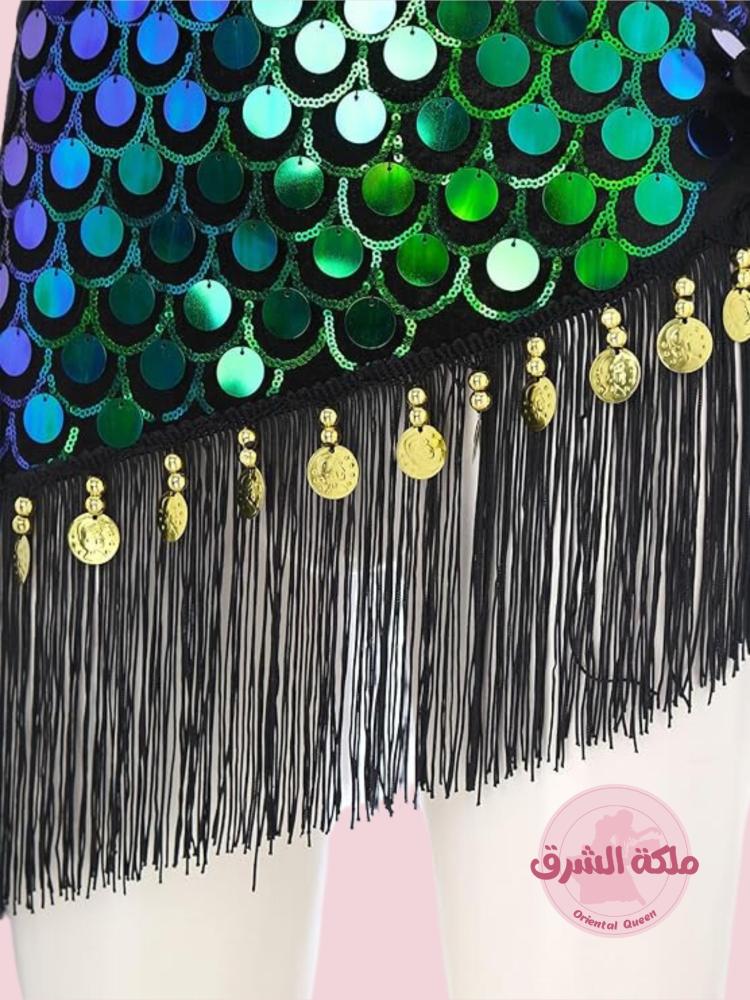 حزام رقص مصري أزرق وأخضر لامع
