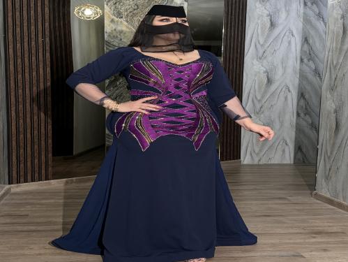 فستان استرش كريب اللون الكحلي