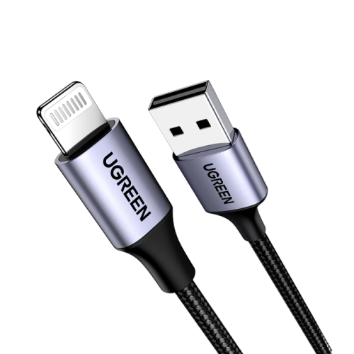 سلك شاحن يوجرين من USB إلى آيفون مضفر بطول 2 م - أ...