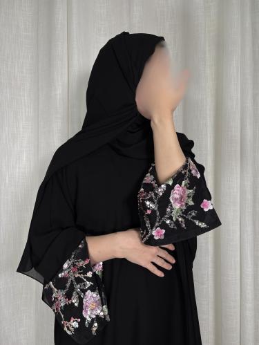 عباية غزل الخامه كريب اللون اسود القصة نص بشت بتدخ...