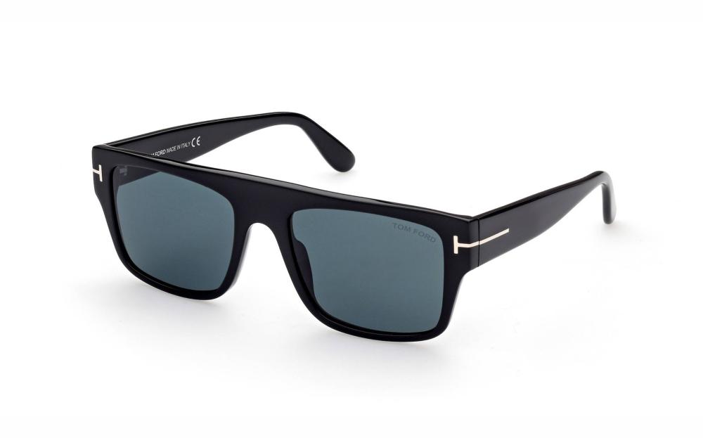 نظارة توم فورد رجالية شمسية مستطيلة سوداء بعدسات زرقاء – Tom Ford Dunning-02 FT0907 01V55