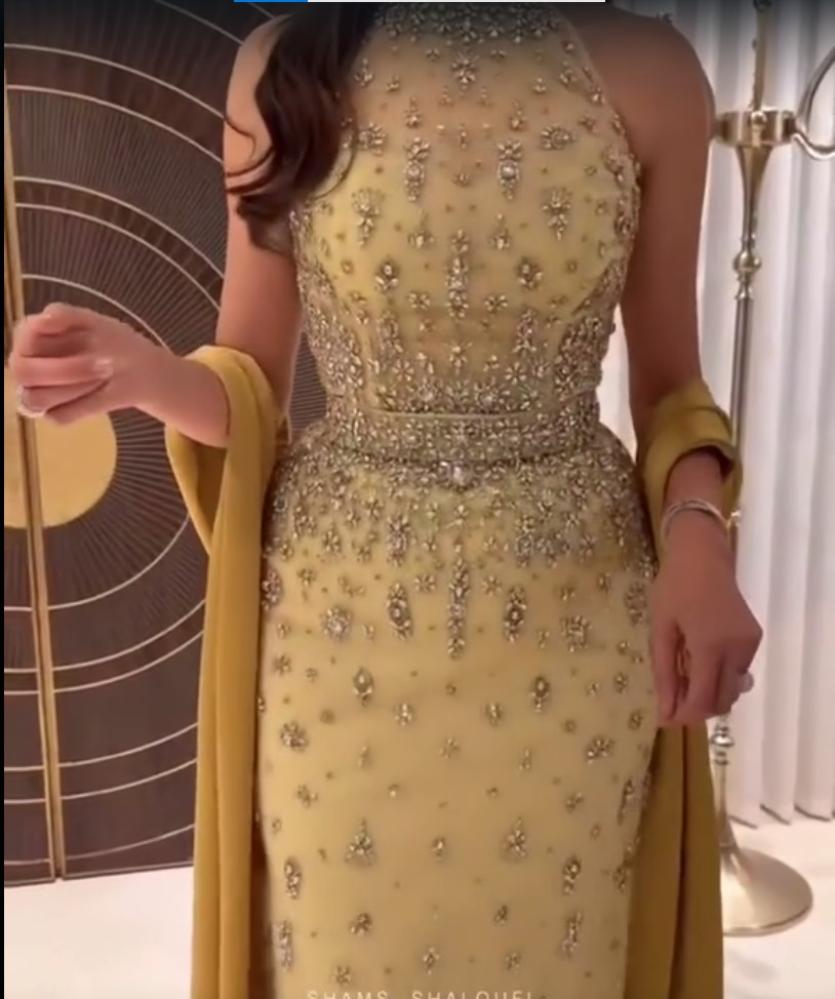 فستان سهره تفته وتل تطريز  وشال تفته