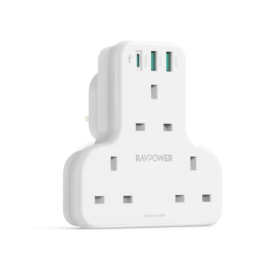 RAVPower RP-PC1036 PD Pioneer 20W 3 port charger White Version with 3 AC plug