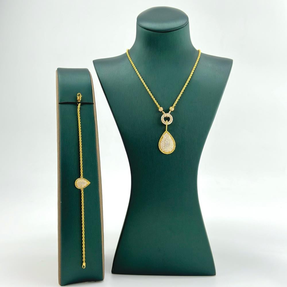 عقد مع اسوارة ذهب اصفر تصميم الماس عيار 21 من مجوهرات الشلوي