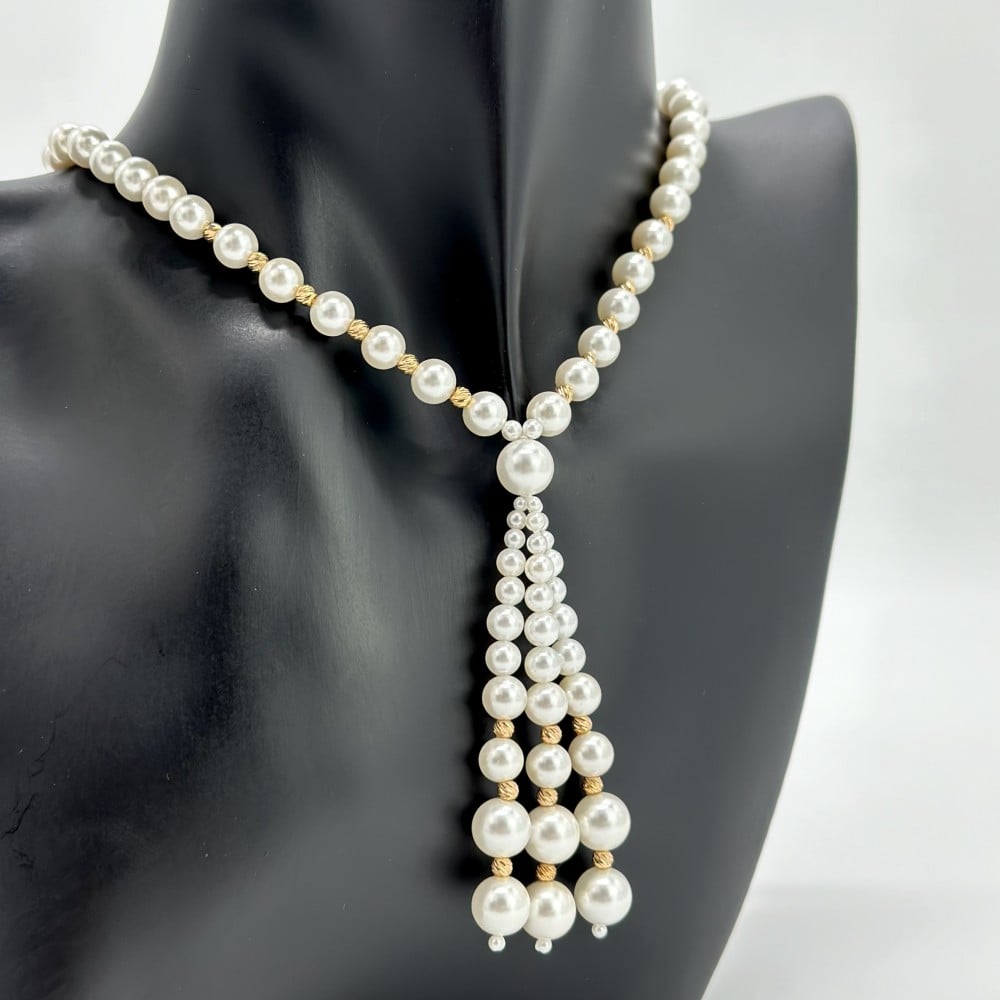 عقد ذهب اصفر لولو عيار 21 من مجوهرات الشلوي