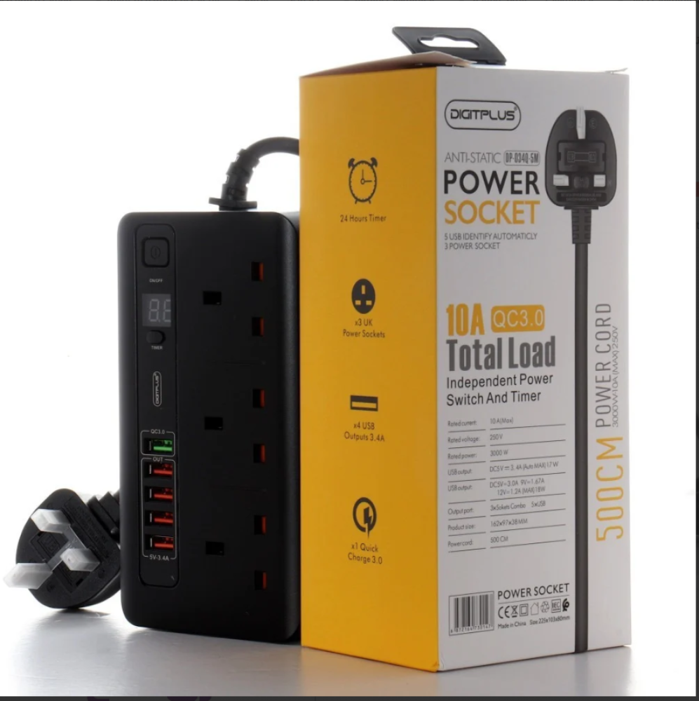 عرض اليوم الوطني التوصيلة الذكية 3 منافذ 2 يواس بي + 3 كيابل تايب سي