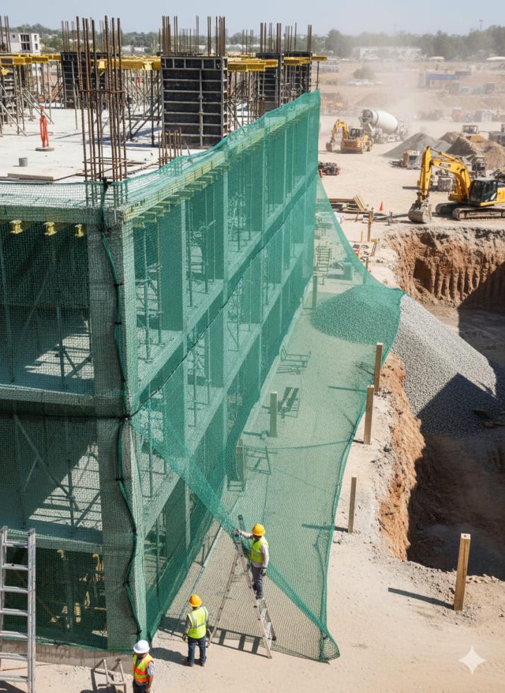 شبك ساتر للمباني والسقالات مناسب للمشاريع الكبيرة ويتميز بالمتانة والث