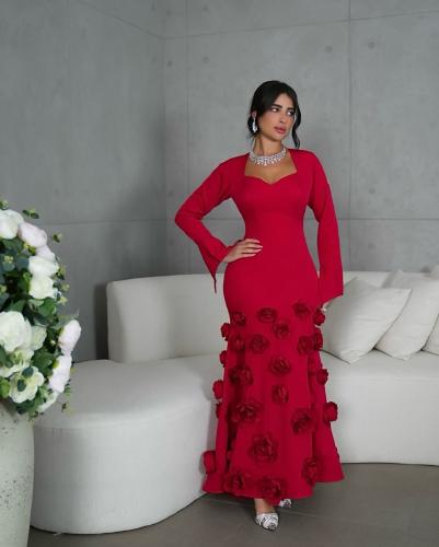 فستان احمر ورد ليزر