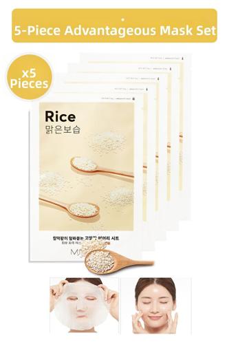Missha مجموعة قناع الأوراق المميزة بخلاصة الأرز - تفتيح وترطيب (5AD) قناع الأوراق Airy Fit