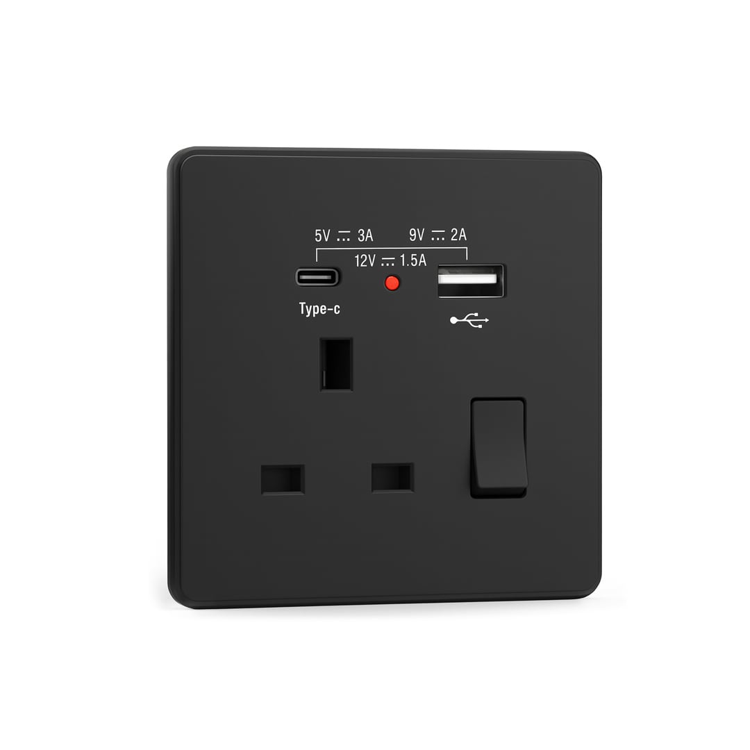 فيش 13 امبير بمفتاح مع شاحن USB وTYEB C موفال