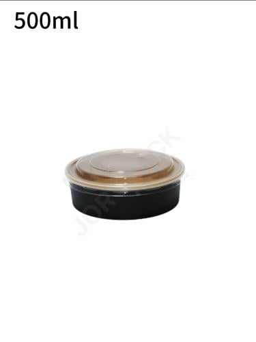 Black 500ml Kraft Paper Salad Bowl 300/ctn PP Lid
