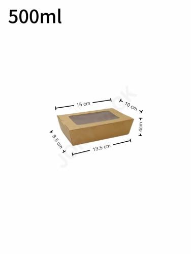 علبه طعام 500 مل ورق كرافت بنافذة بلاستيك شفاف 200 حبة