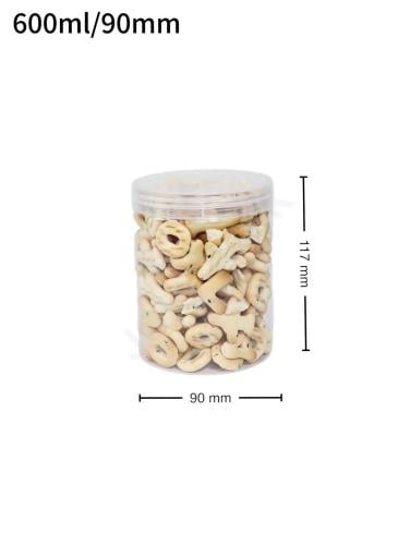 جار 600 مل بلاستيك شفاف بغطاء بلاستيك شفاف 100 حبة