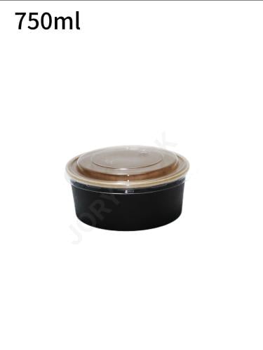Black 750ml Kraft Paper Salad Bowl 300/ctn PP Lid