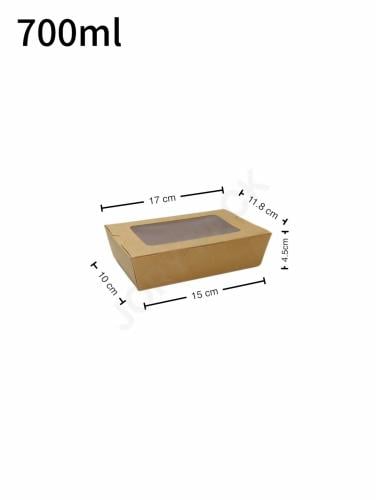 علبه طعام 700 مل ورق كرافت بنافذة بلاستيك شفاف 200 حبة