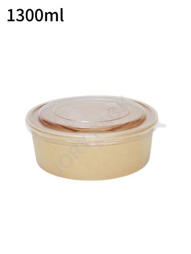 علبة سلطة 1300 مل ورق كرافت 300 حبة بغطاء شفاف