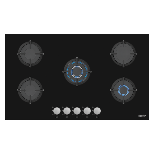 سطح سيمفر 5 عيون غاز زجاج اسود 90 سم H9500NGSSP