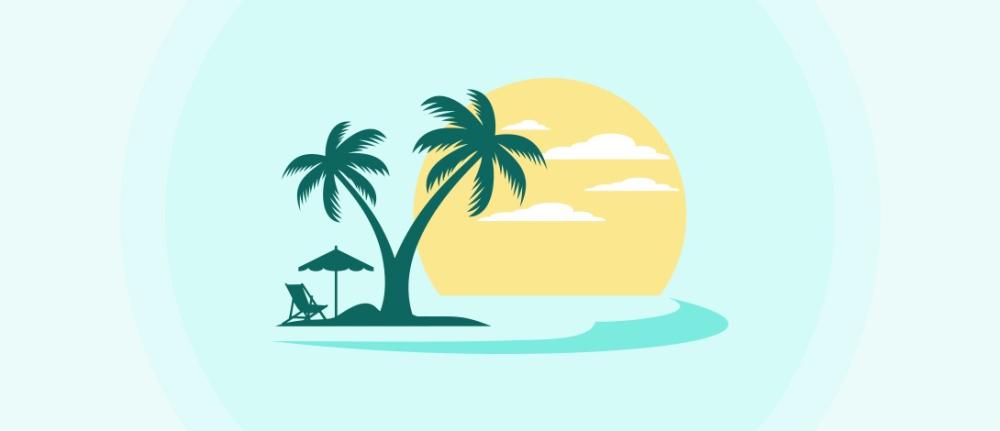 شاطئ مع نخيل في الصيف