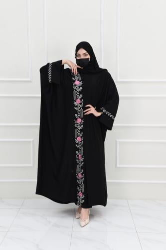 عباية بشت انيقة بتطريز وردي وبيج