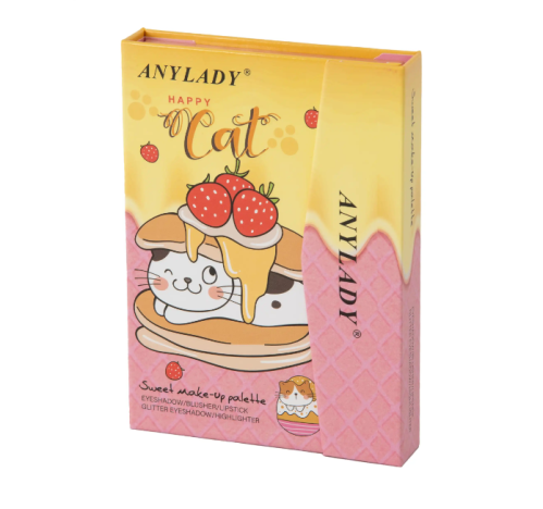 مجموعة مكياج (ظلال عيون+روج+اضاءة+بلاشر)، (PANCAKE-CAT)