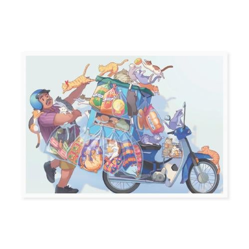 بطاقة تهنئة/بطاقة بريدية (البائع المتجول والقطط)