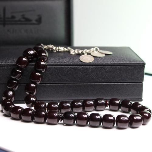 سبحة مسكي كرزي ممزوج بالاسود معتقة بلمسة أثرية وخر...