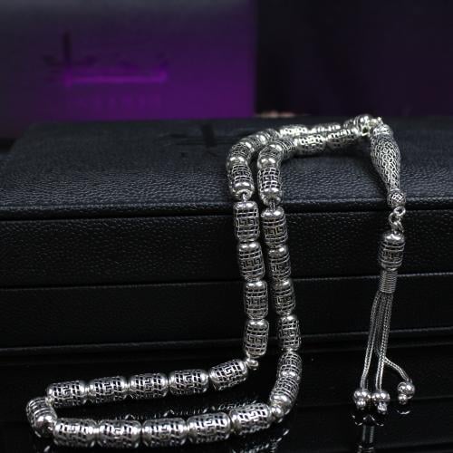 سبحة فضة اسطواني عيار 925 بوزن 34جرام