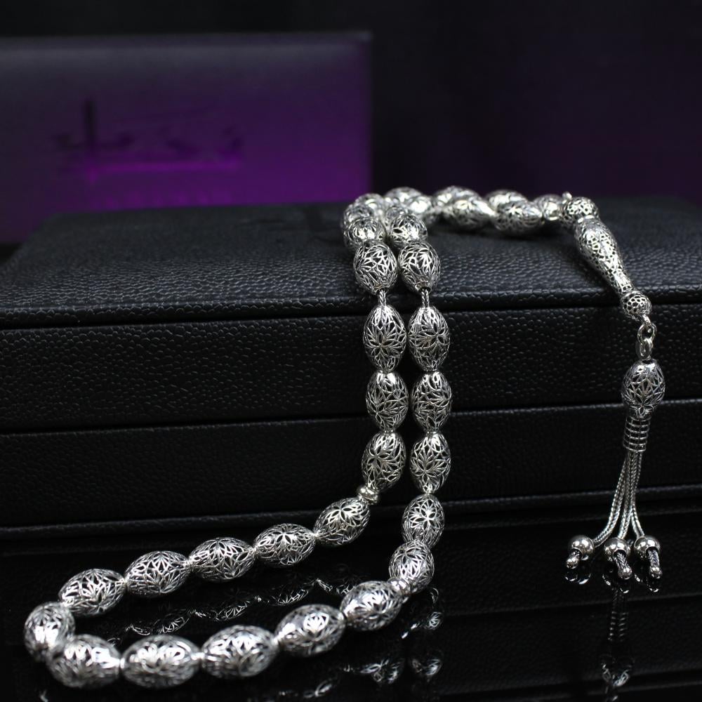 سبحة فضة بيضوي عيار 925 بوزن 37جرام