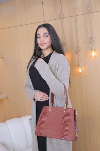 حقيبه نسائيه جلد طبيعي طبعة تمساح كامل لامع